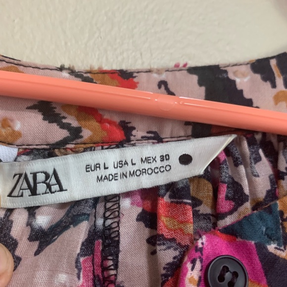 ZARA Boho Tunic Dress L Ikat Tribal Print Long Sleeve Button Cuff - Picture 3 of 15